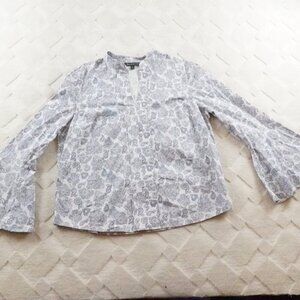 Brooks Brothers Flare Sleeve Top Womens 14 Paisley Floral Print Preppy FLAW